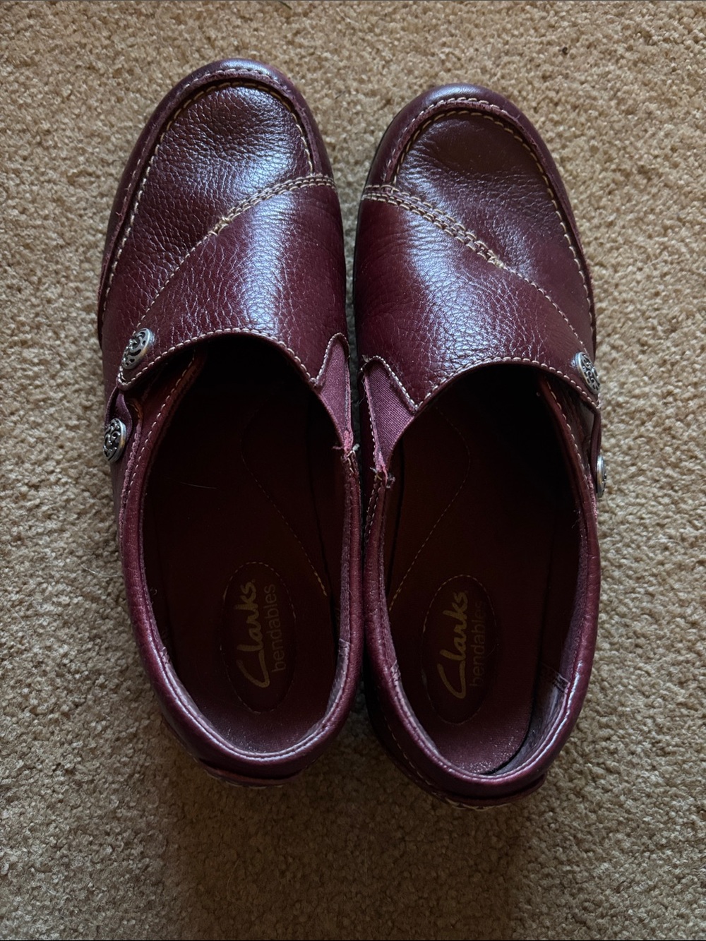 Clarks Women's Burgundy Leather Slip-On Loafers
